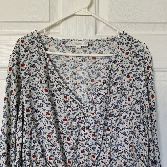 Weekend Suzanne Betro Women’s 3X Floral Multicolor Long Sleeve Boho V-Neck Top - Picture 2 of 9